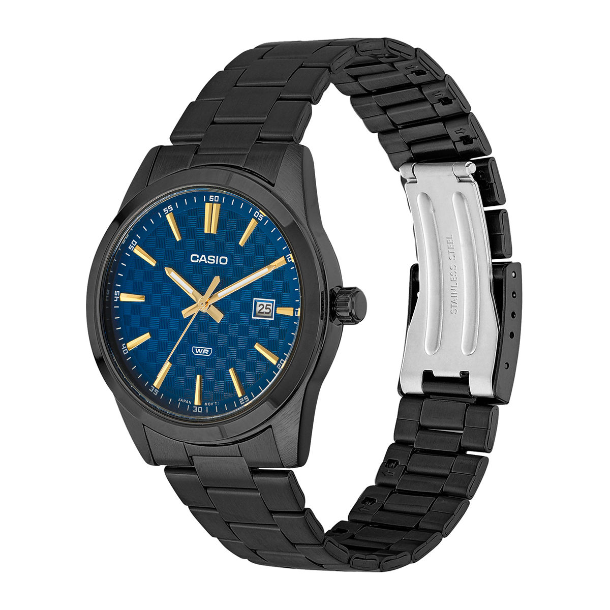 montre homme casio mtp vd03b 2audf bracelet en acier inoxydable noir affichage analogique résistant à l'eau