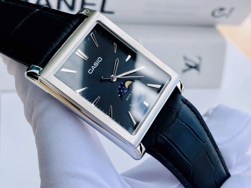 montre homme casio mtp m105l 1avdf cadran carré bracelet en cuir noir affichage analogique résistant à l'eau