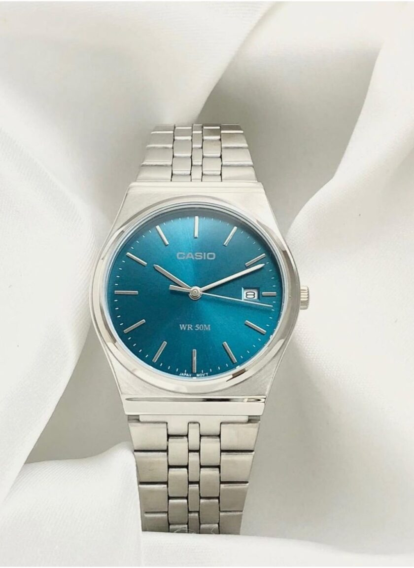montre classique homme casio mtp b145d 2a2vdf acier inoxydable, bracelet métal, cadran bleu, Étanche référence mtp b145d 2a2vdf