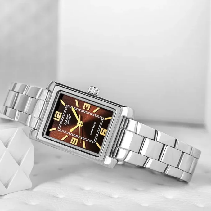 Montre Classique Femme - Aïwatch - Acier Inoxydable, Bracelet Métal, Étanche, Design Élégant - Argenté - Marron - LTP-1234DD-5ADF