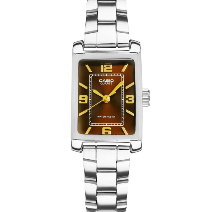 Montre Classique Femme - Aïwatch - Acier Inoxydable, Bracelet Métal, Étanche, Design Élégant - Argenté - Marron - LTP-1234DD-5ADF