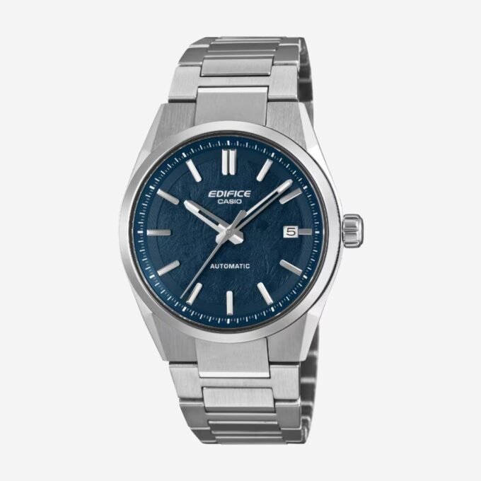 Montre CASIO Homme Automatique, Rond, Alarme, Chronographe, Date, Sport, Quotidien, 38 mm, Étanche 100m, Verre Saphir, Acier, Cadran Bleu, Bracelet Gris, EFK-110D-2ADR