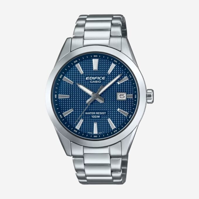Montre CASIO Homme Quartz, Acier, Rond, Minéral, Alarme, Chronographe, Date, Sport, Quotidien, 100m, Cadran Bleu, Bracelet Gris, EFV-160D-2AVDF