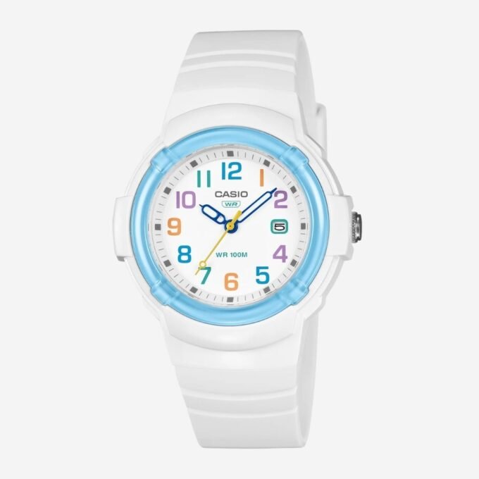 Montre CASIO Classique Femme Quartz, Cadran Rond Blanc, Bracelet Résine Blanc, Boîtier 35 mm, Date, Étanche 100m, Verre Résine, Quotidien - LX-800H-7A2VDF
