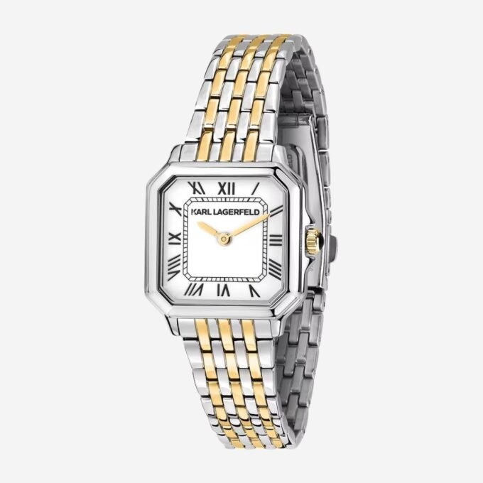 Montre KARL LAGERFELD Femme, Boîtier 28 mm, Cadran Blanc Carré, Mouvement Quartz, Verre Minéral, Acier, Étanche 30m, Élégante Cérémonie - R0553110505