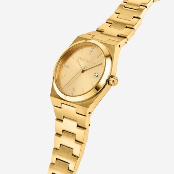 Montre TRUSSARDI Femme Quartz, Acier, Cadran Rond Doré, Verre Minéral, Date, Classique, Quotidien, 28 mm, Bracelet Doré - R2453175502