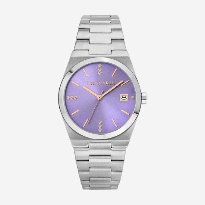 Montre - TRUSSARDI - Adulte - Quartz, Date, Classique, Quotidien, Rond, 28 mm - Acier - Violet, Gris - R2453175503