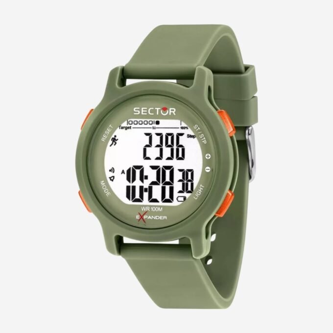 Montre SECTOR Adulte Quartz, Cadran Rond Vert 45mm, Bracelet Résine Vert, Verre Minéral, Date, Étanche 100m, Style Classique, Quotidien - R3251191004