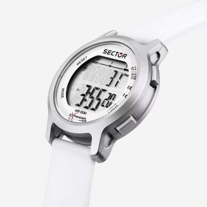 Montre SECTOR Adulte Quartz, Date, Classique, Rond, 45 mm, Verre Minéral, Résine, Blanc, Blanc, Étanche 100m - R3251191502