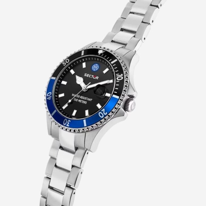 Montre SECTOR Homme Quartz, Cadran Noir Rond 43 mm, Bracelet Acier Gris, Verre Minéral, Date, Étanche 100m, Style Classique, Adulte - R3253161062