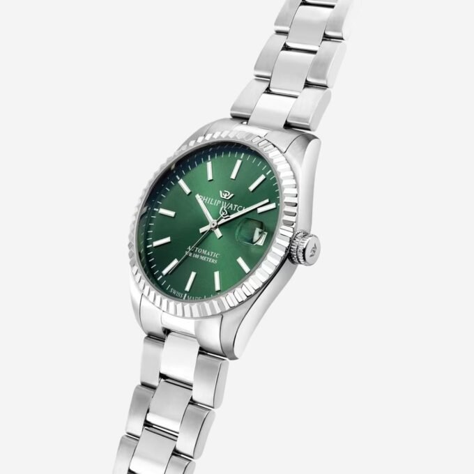 Montre PHILIP WATCH Adulte - Quartz, Date, Rond, Classique, Quotidien, 42 mm - Acier - Cadran Vert, Bracelet Gris - R8223597116
