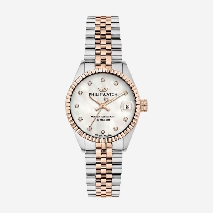 Montre PHILIP WATCH Adulte, Quartz, Acier, Rond, Minéral, Date, Classique, Quotidien, 39 mm, Cadran Blanc, Bracelet Gris - R8253597596