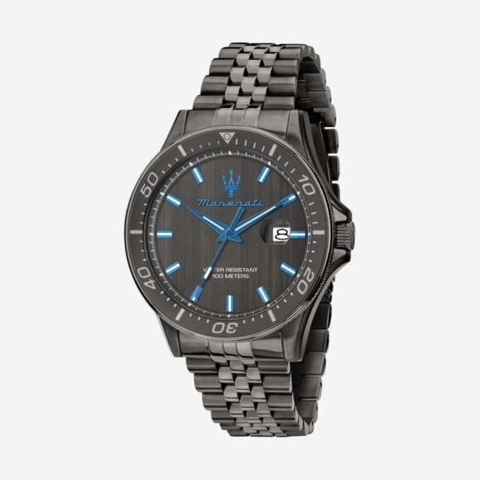 Montre MASERATI Adulte - Quartz, Date, Verre Minéral, Boîtier 40 mm, Étanchéité 100m - Acier - Cadran Noir, Bracelet Noir - R8853154003