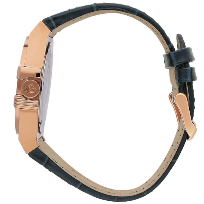 Montre-Bracelet Homme - Maserati Montre Potenza Blue Dial R8851108027 - Bracelet En Cuir Croco Noir Avec Dateur