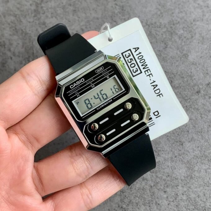 Montre Homme Casio Vintage - A100WEF-1ADF - Bracelet en Résine noir - Résistant à l'eau