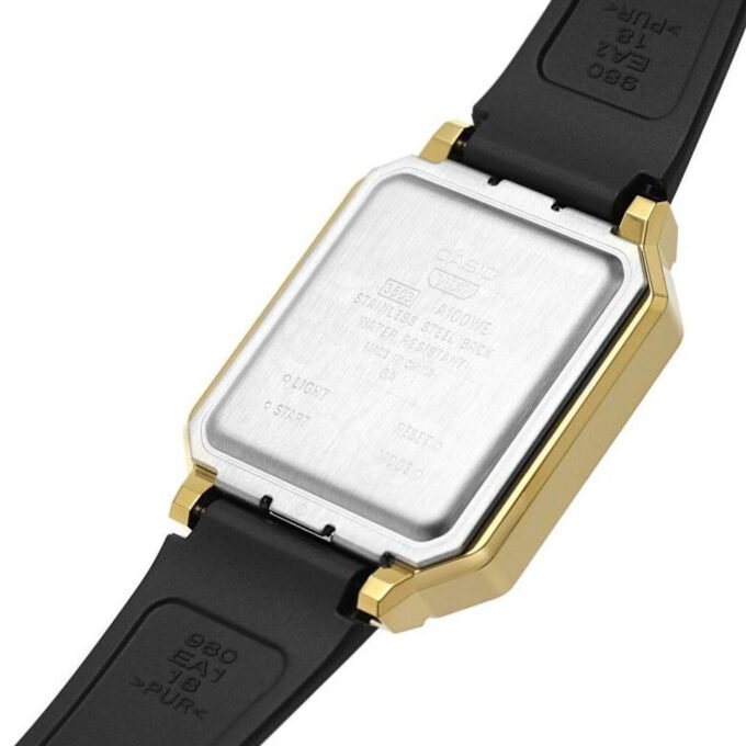 Montre Homme Casio Vintage - A100WEFG-9ADF - Bracelet en Résine noir - Cadran Or - Résistant à l'eau