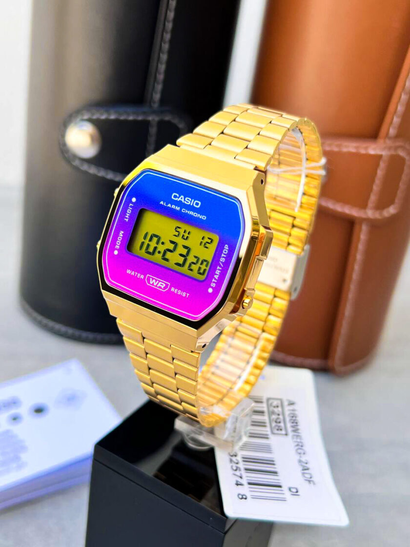 aiwatch_A168WERG-2ADF - Montre Casio Vintage - A168WERG-2ADF - Bracelet doré en Acier Inoxydable - Affichage Numérique - Résistant à l'eau