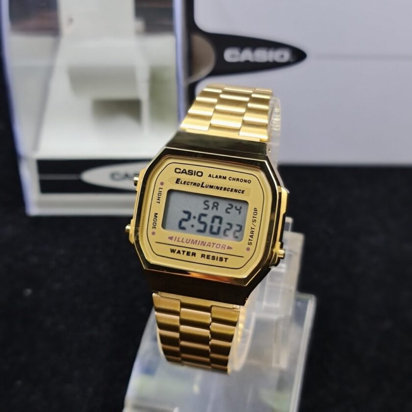 aiwatch_A168WG-9WDF - Montre Femme Casio Vintage - A168WG-9WDF - Bracelet en acier inoxydable Or - Affichage numérique - Résistant à l'eau