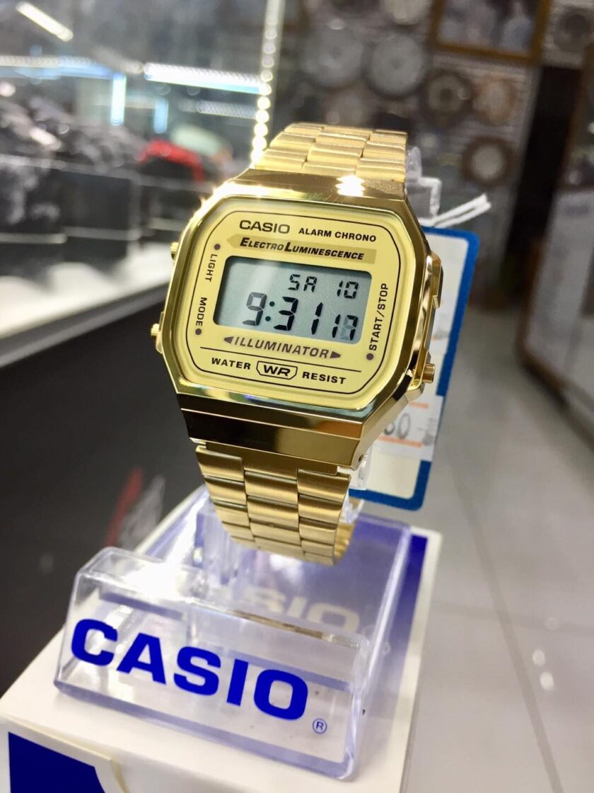 aiwatch_A168WG-9WDF - Montre Femme Casio Vintage - A168WG-9WDF - Bracelet en acier inoxydable Or - Affichage numérique - Résistant à l'eau