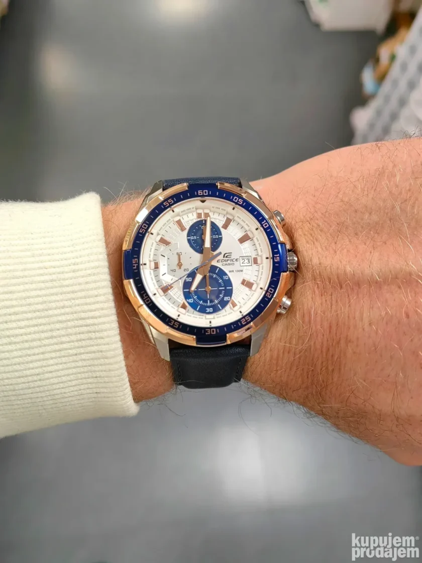 aiwatch_EFR-539L-7CVUDF - Bracelet-Montre Homme Casio Edifice - EFR-539L-7CVUDF - Bracelet Bleu En Cuir Véritable - Résistance à l'eau 10 ATM