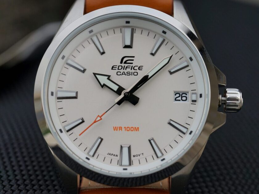 aiwatch_EFV-100L-7AVUDF - Montre CASIO Homme - Bracelet Marron En Cuir Véritable - Cadran Blanc - 12 Mois De Garantie - EFV-100L-7AVUDF