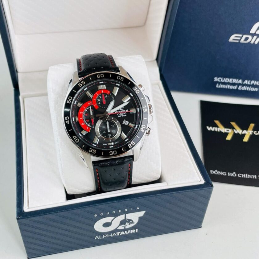 aiwatch_EFV-550L-1AVUDF - Montre Casio Homme - Bracelet Noir En Cuir Véritable - Résistante À L'Eau - 12 Mois De Garantie - Efv-550L-1Avudf