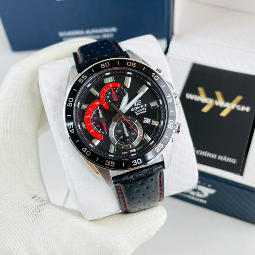 aiwatch_EFV-550L-1AVUDF - Montre Casio Homme - Bracelet Noir En Cuir Véritable - Résistante À L'Eau - 12 Mois De Garantie - Efv-550L-1Avudf