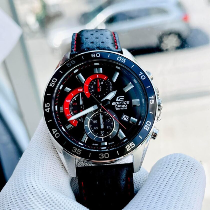 aiwatch_EFV-550L-1AVUDF - Montre Casio Homme - Bracelet Noir En Cuir Véritable - Résistante À L'Eau - 12 Mois De Garantie - Efv-550L-1Avudf