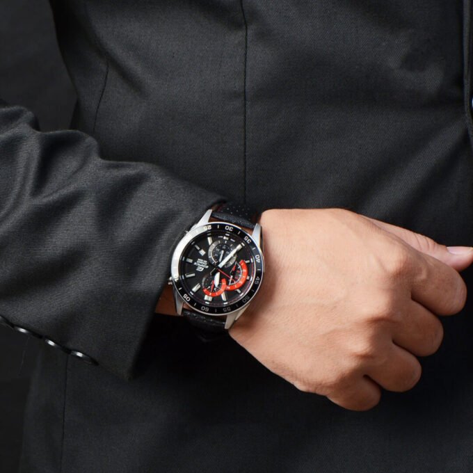 Montre Casio Homme - Bracelet Noir En Cuir Véritable - Résistante À L'Eau - 12 Mois De Garantie - Efv-550L-1Avudf