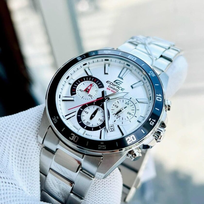 aiwatch_EFV-570D-7AVUDF - Montre CASIO Homme - EFV-570D-7AVUDF-Bracelet Gris En Acier Inoxydable - Cadran Blanc - 12 Mois De Garantie