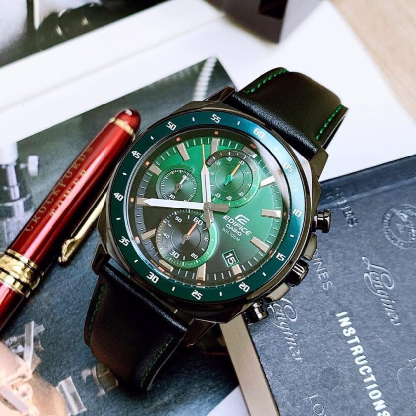 aiwatch_EFV-600CL-3AVUDF - Montre Homme Casio Edifice - EFV-600CL-3AVUDF - Bracelet en Cuir noir - Cadran vert - Dateur - Affichage analogique - Résistant à l'eau