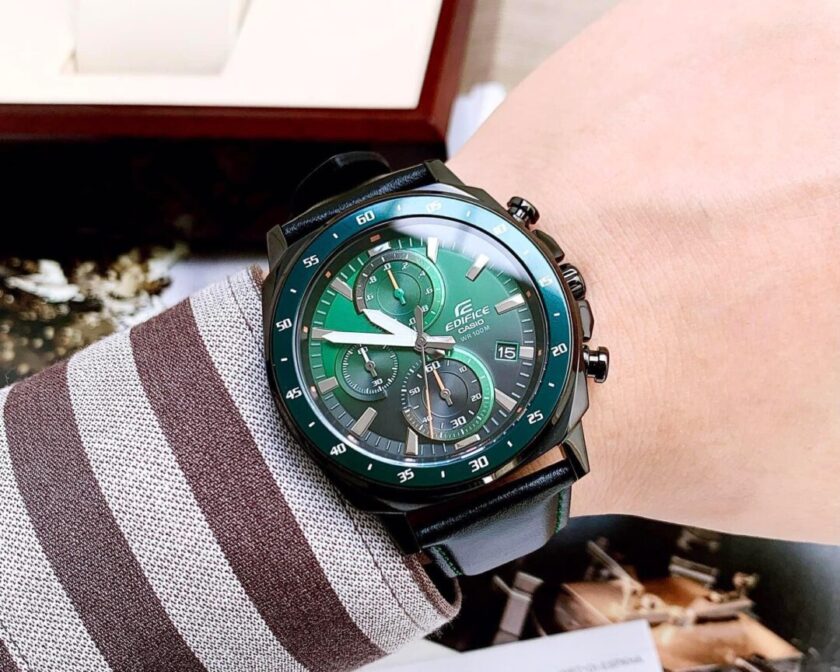 aiwatch_EFV-600CL-3AVUDF - Montre Homme Casio Edifice - EFV-600CL-3AVUDF - Bracelet en Cuir noir - Cadran vert - Dateur - Affichage analogique - Résistant à l'eau