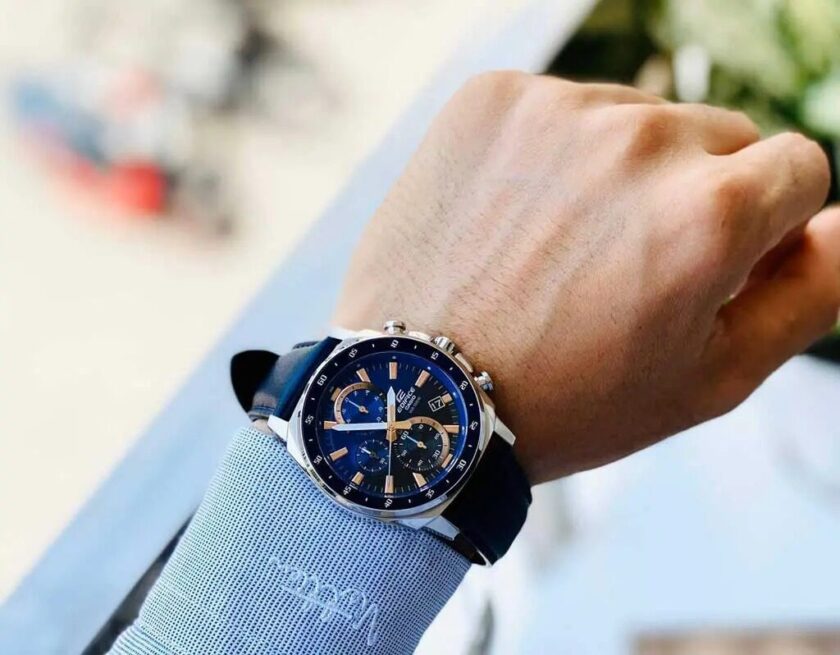 aiwatch_EFV-600L-2AVUDF - Montre CASIO Homme - Bracelet Bleu En Cuir Véritable - Résistante à l'eau - 12 Mois De Garantie - EFV-600L-2AVUDF