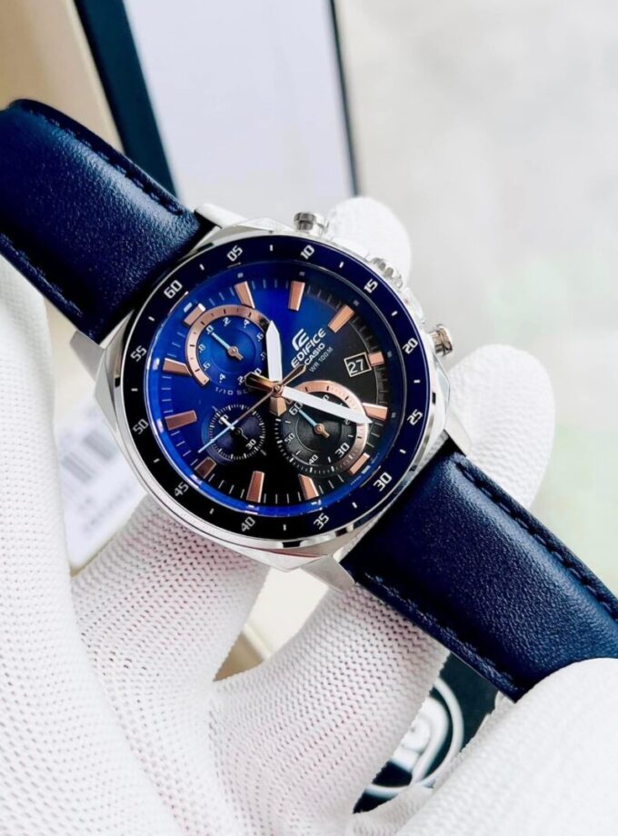 Montre CASIO Homme - Bracelet Bleu En Cuir Véritable - Résistante à l'eau - 12 Mois De Garantie - EFV-600L-2AVUDF