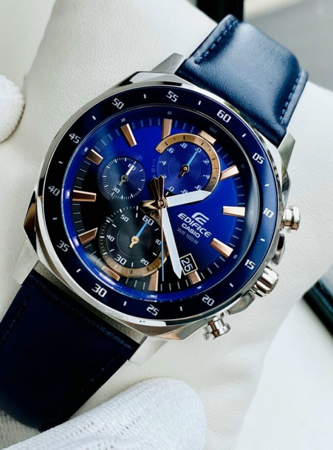 Montre CASIO Homme - Bracelet Bleu En Cuir Véritable - Résistante à l'eau - 12 Mois De Garantie - EFV-600L-2AVUDF