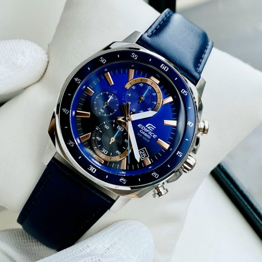 aiwatch_EFV-600L-2AVUDF - Montre CASIO Homme - Bracelet Bleu En Cuir Véritable - Résistante à l'eau - 12 Mois De Garantie - EFV-600L-2AVUDF