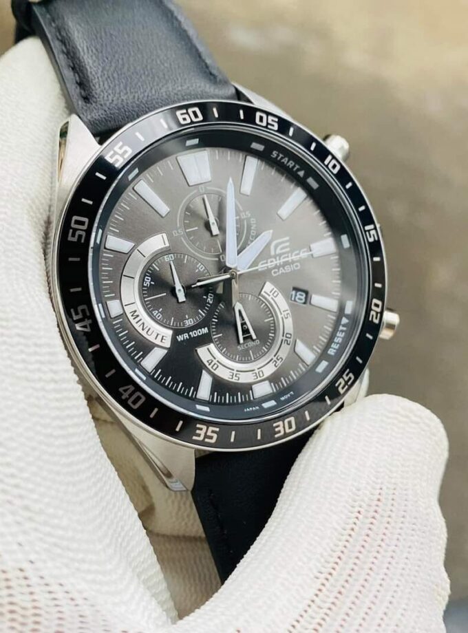 Montre-Bracelet Homme Casio Edifice - EFV-620L-1AVUDF - Bracelet Noir en Cuir Véritable - Résistance à l'eau 10 ATM