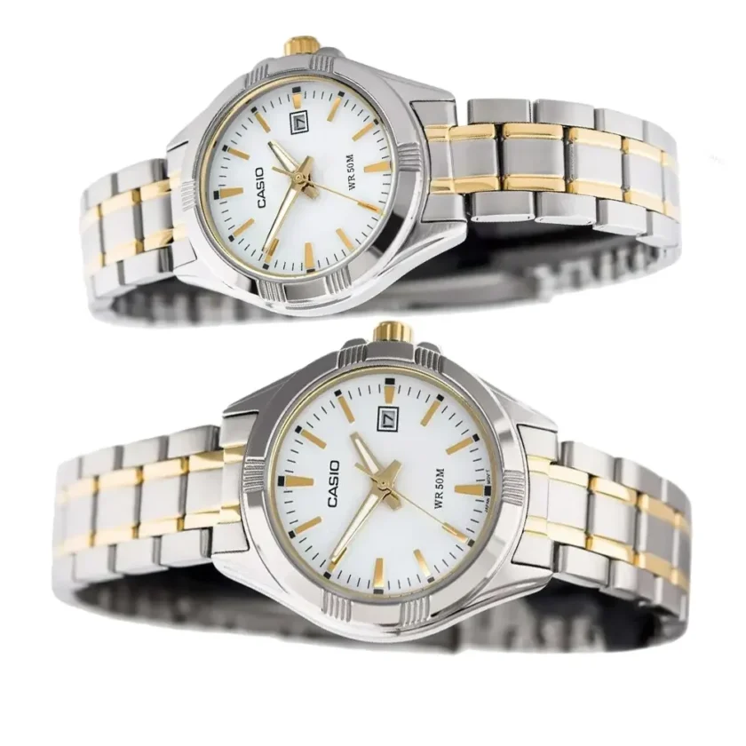 aiwatch_LTP-1308SG-7AVDF - Montre Casio Femme - Bracelet Gris/Dorée En Acier Inoxydable - Cadran Blanc - 12 Mois De Garantie - Ltp-1308Sg-7Avdf