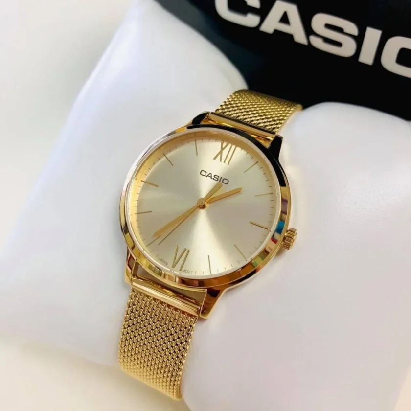 aiwatch_LTP-E157MG-9ADF - Montre CASIO Femme - Bracelet DoRée En Acier Inoxydable -Résistante à l'eau - 12 Mois De Garantie - LTP-E157MG-9ADF