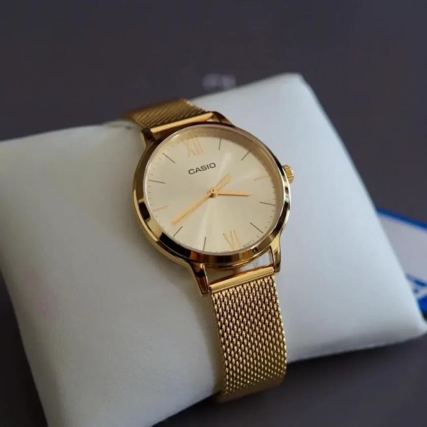 aiwatch_LTP-E157MG-9ADF - Montre CASIO Femme - Bracelet DoRée En Acier Inoxydable -Résistante à l'eau - 12 Mois De Garantie - LTP-E157MG-9ADF