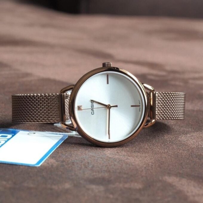 aiwatch_LTP-E415MR-7CDF - Montre Casio Femme - LTP-E415MR-7CDF - Bracelet Dorée En Maille Milanaise - Cadran Blanc - 12 Mois De Garantie