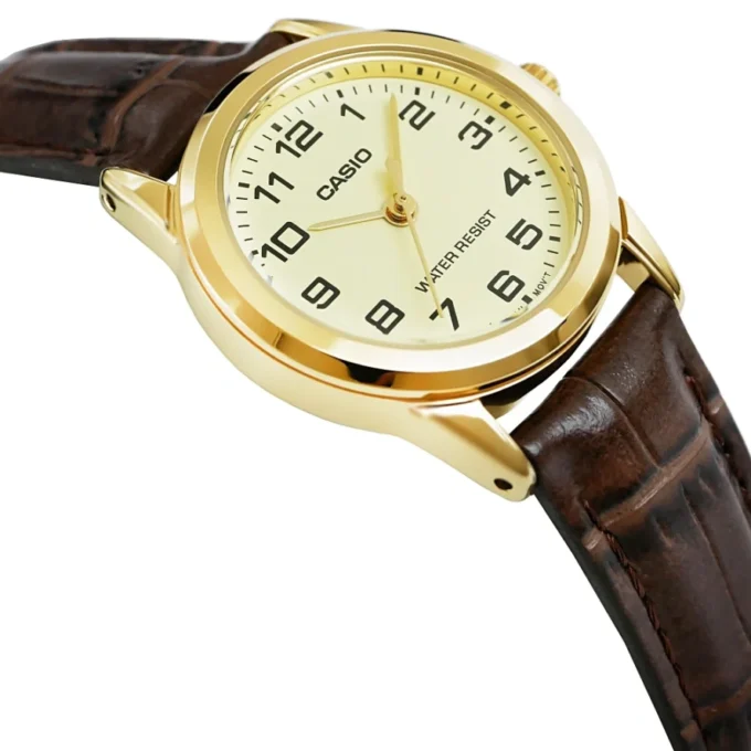 aiwatch_LTP-V001GL-9BUDF - Montre Femme Casio - LTP-V001GL-9BUDF - Bracelet en cuir marron - Affichage analogique - Résistant à l'eau