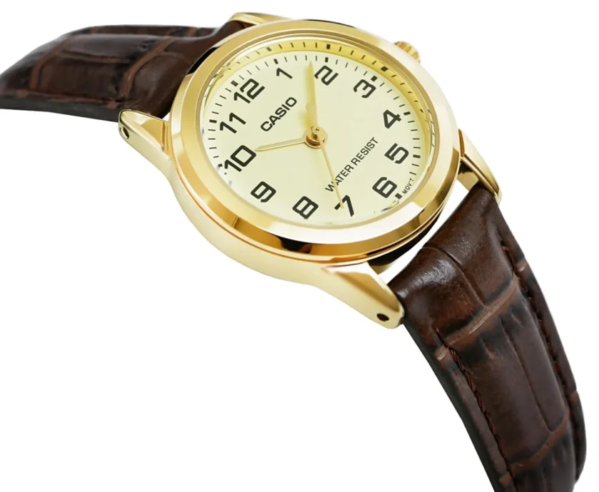 aiwatch_LTP-V001GL-9BUDF - Montre Femme Casio - LTP-V001GL-9BUDF - Bracelet en cuir marron - Affichage analogique - Résistant à l'eau