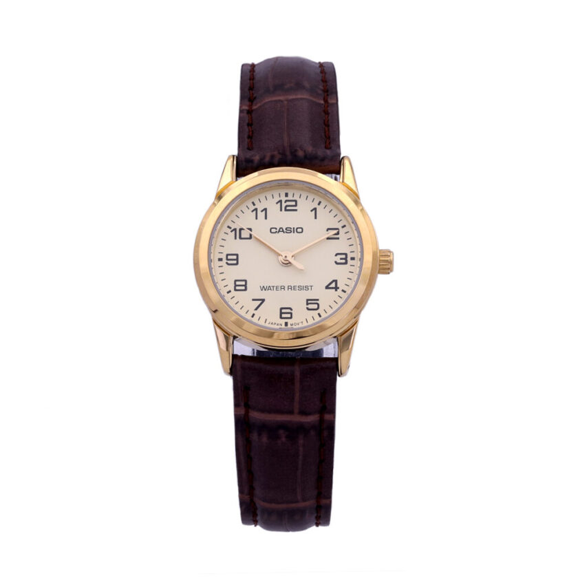 aiwatch_LTP-V001GL-9BUDF - Montre Femme Casio - LTP-V001GL-9BUDF - Bracelet en cuir marron - Affichage analogique - Résistant à l'eau