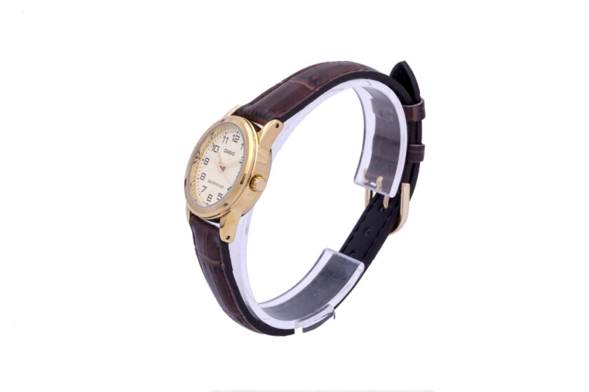 aiwatch_LTP-V001GL-9BUDF - Montre Femme Casio - LTP-V001GL-9BUDF - Bracelet en cuir marron - Affichage analogique - Résistant à l'eau