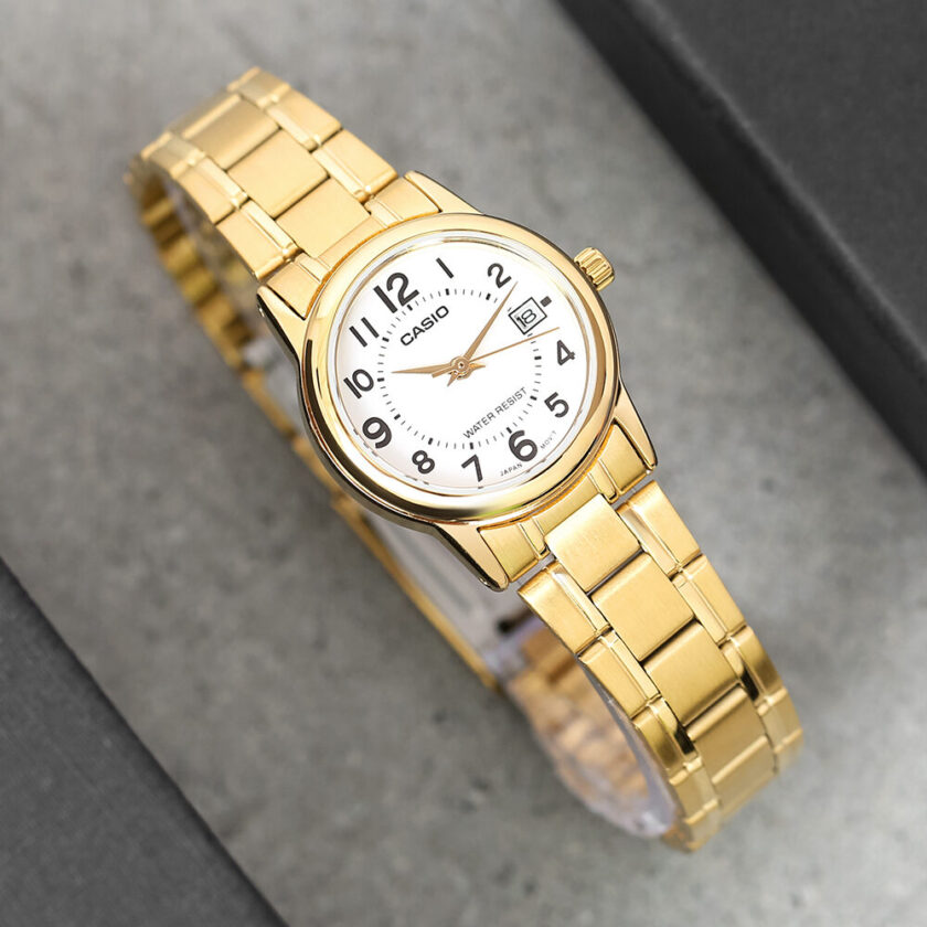 aiwatch_LTP-V002G-7BUDF - Montre CASIO Femme - Bracelet DoRée En Acier Inoxydable - Cadran Blanc - 12 Mois De Garantie - LTP-V002G-7BUDF
