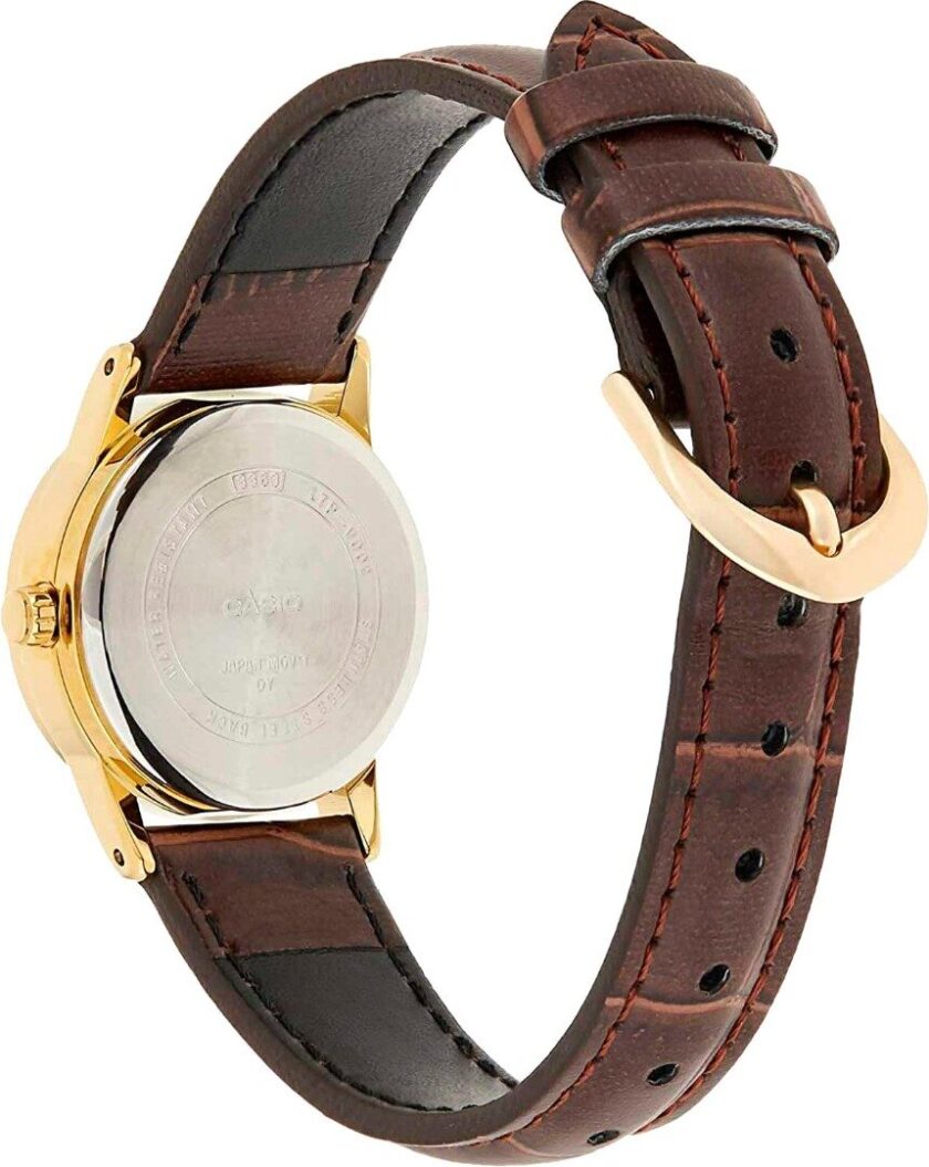 aiwatch_LTP-V002GL-1BUDF - Montre CASIO Femme - LTP-V002GL-1BUDF - Bracelet Marron En Cuir Véritable - Résistante à l'eau - 12 Mois De Garantie