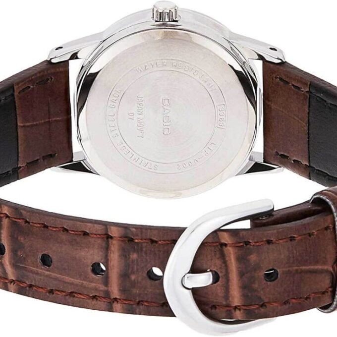 Montre CASIO Femme - Bracelet Marron En Cuir Véritable - Cadran Blanc - 12 Mois De Garantie - LTP-V002L-7B2UDF