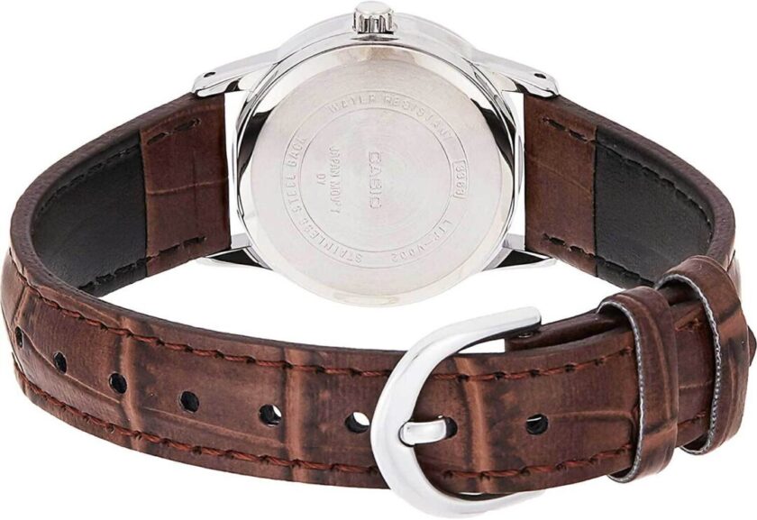 aiwatch_LTP-V002L-7B2UDF - Montre CASIO Femme - Bracelet Marron En Cuir Véritable - Cadran Blanc - 12 Mois De Garantie - LTP-V002L-7B2UDF