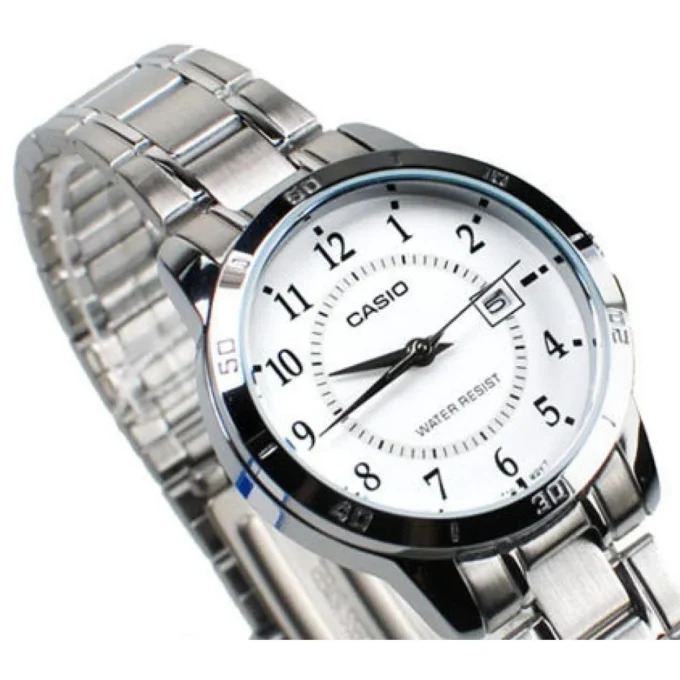 aiwatch_LTP-V004D-7BUDF - Montre Casio Femme - LTP-V004D-7BUDF - Bracelet Gris En Acier Inoxydable - Cadran Blanc - 12 Mois De Garantie